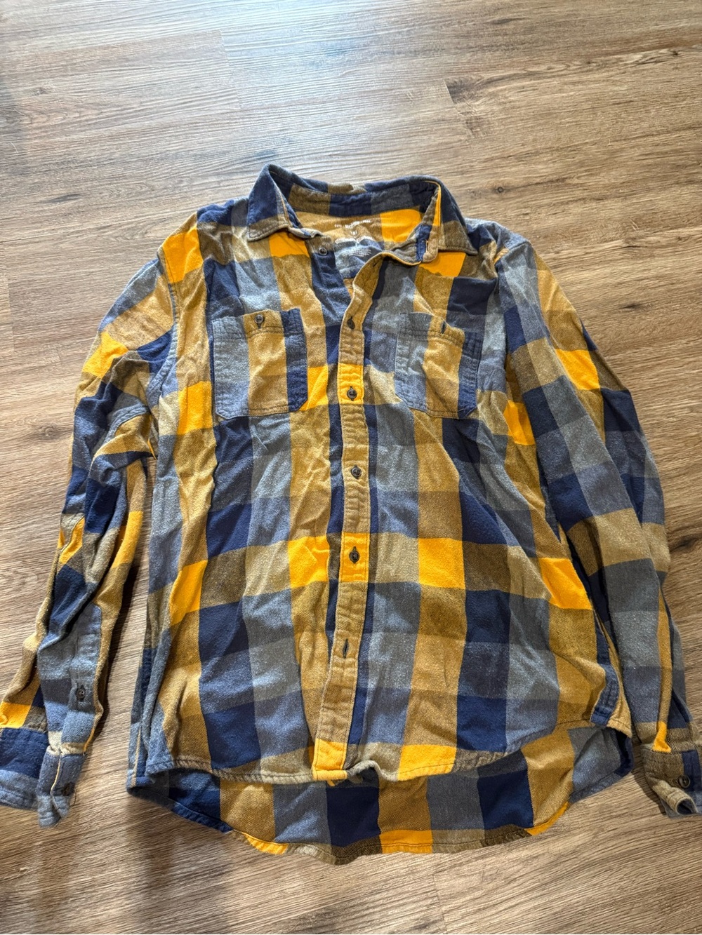 Urban Outfitters Yellow, Navy & Gray Plaid Button-Up Shirt